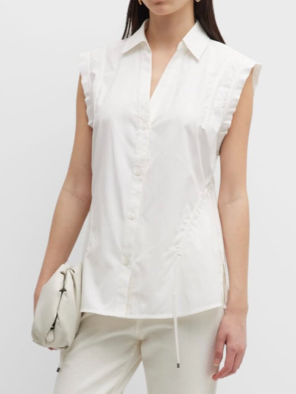 Brochu Walker Medium white sleeveless top Marcie with ruffle trim and drawstring